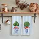 Blue Chinoiserie Topiary Patriotic Kitchen Towels, Patriotic Hand Dish Tea Towel for Kitchen, 4th of July Independence Day Striped Decorative Hand Towel for Bathroom 16x24inch, Set of 2