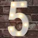 Decorative Led Light Up Number Letters, White Plastic Marquee Number Lights Sign Party Wedding Decor Battery Operated Number (5)