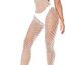 Women's Sexy Mesh Bodystocking Fishnet Lingerie See Through Dress Stretches Tight Halter Bodysuit Crotchless (White)
