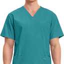 Cherokee Men's V-Neck Top Traditional fit with 4 Pockets, Ultra Soft, Durable, Fade Resistant, 2-Way Stretch Fabric - Teal Blue (XXL)