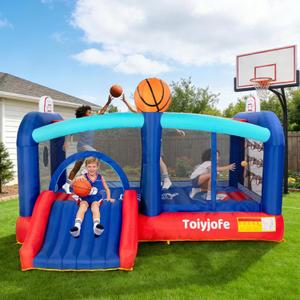 Outdoor Bounce House for Big Kids 8-12, 16FT Extra Large Basketball Bouncer with Slide & Dual Hoops Game, Inflatable Backyard Party Jumper with 680W GFCI Blower, Fits 5-6 Kids