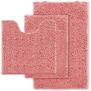 Blue Bathroom Rugs Chenille Bath Mats Set 3 Piece Extra Soft and Absorbent Shaggy Rugs, Machine Wash and Dry, Perfect Plush Bath Mats for Tub, Shower, Bathroom Decor, Washable Carpets Set