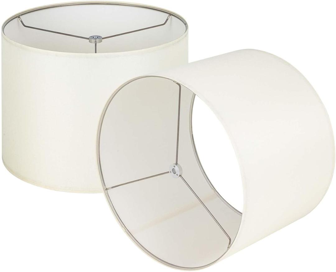 Wellmet Cream White Set of 2 Drum Lampshades, Easy Assembly Required 14" Top x 14" Bottom x 11" High Replacement Lamp Shades, Fabric Lampshades for Table Lamps Floor Lamps, Metal Spider Fitter