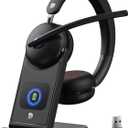 Wireless Headset with Mic for Work-Bluetooth 5.3 Headset with Noise Cancelling, Wireless Headsets with 65Hrs Battery & 10Min Fast Charge, Smart Dock with Digital Display for PC/Computer/Teams (Black)