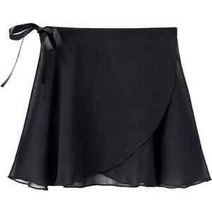 Stelle Ballet Skirts for Girls Toddler Dance Skirt Chiffon Kids Ballet Wrap Skirts (Black, L)