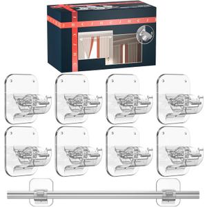 8PCS No Drill Adhesive Curtain Rod Brackets 40LB, Curtain Rods No Drilling Renter Friendly Hooks, No Damage Curtain Holders Apartment Farmhouse Classroom Decor Hanging Drapes Rv Over Blinds Bedroom