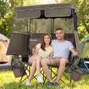 Padded Double Camping Chair With Canopy,Folding Chair Support 450LBS, Green