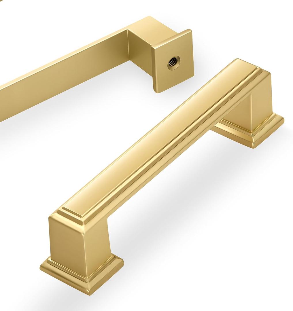 Lardmon 3 Pack 3.75 Inch(96mm) Hole Center Brushed Gold Modern Cabinet Pulls Kitchen Cabinet Handles Kitchen Cabinet Hardware Timeless Drawer Pulls for Dresser Cupboard Wardrobe, B-Gold(3.75x3)