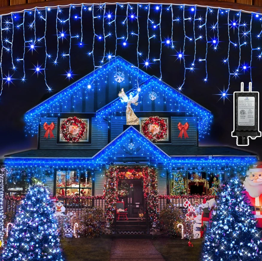 1620 LED Christmas Outdoor Lights with 360 Drops, 164ft Hanging Curtain Lights with 8 Modes Timer & Memory, Waterproof Christmas Fairy Lighs for House Roof Holiday Wedding ChristmasDecor (Blue)