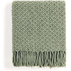 CREVENT Farmhouse Boho Knitted Throw Blanket for Couch Sofa Chair Bed Home Decoration, Soft Warm Cozy Light Weight for Spring Summer Fall (50''X60'' Sage Green)