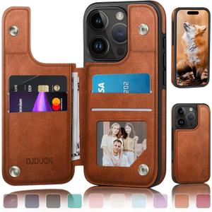 DJDUCK Designed for iPhone 16 Pro Case Wallet with Card Holder, [Magnetic Clasp Cover] [RFID Blocking Leather Protection] Shockproof Women Men Cases 6.3 Inch for Apple 16 Pro Light Brown