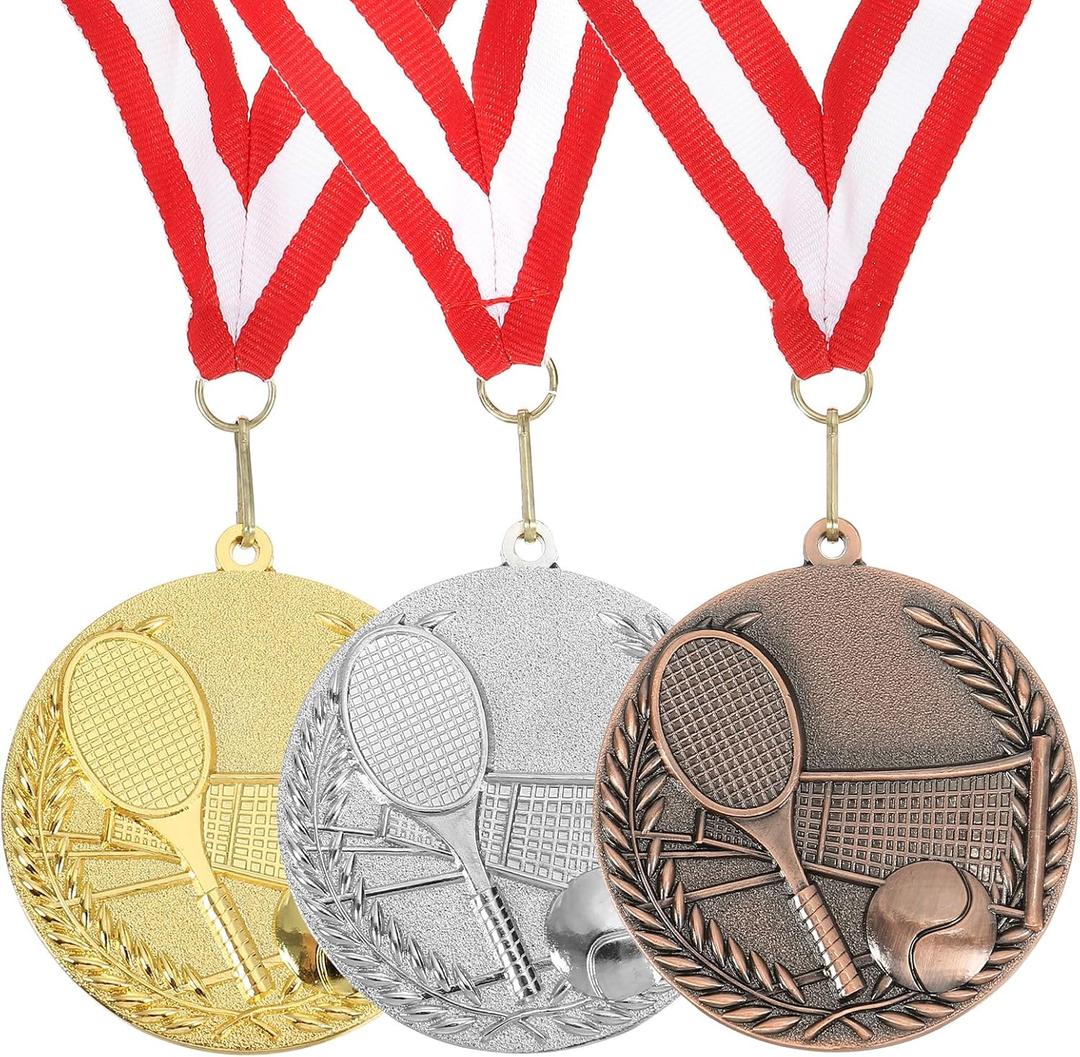 3 x MECCANIXITY Tennis Award Medals 2.7 Inch, Gold Silver Bronze Award Medals with Neck Ribbon for Team Sports Games Competitions Party Favors 3 Pieces