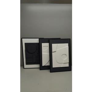 3D Textured Framed Black and White Abstract Wall Art for Bedroom, 3 Piece Modern Paintings Artwork for Walls, Minimalist Black White Geometric Pictures for Living Room, Dining Room Wall Decor 16x24 In