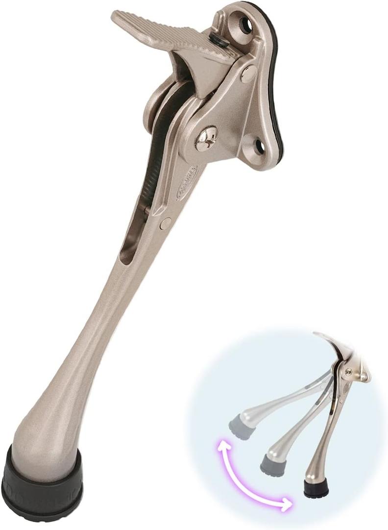 One Touch Kickdown Door Stopper, Door Holder, Heavy Duty Door Stops, Bottom of Door, Height-Adjustable Rubber Tips by HASHI (Satin Nickel 6 inch x 1pack)