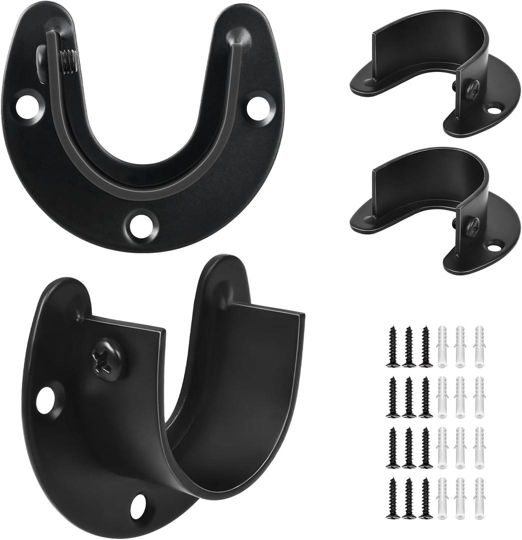 Closet Rod Bracket, Heavy Duty Closet Rod Holders, Stainless Steel Pole Socket for 1-1/4 Inch Rods, Black Curtain Rod Holders (4 Pack)