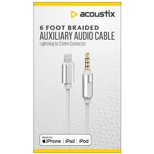 Acoustix (6-Ft) 3.5mm to 8-Pin Braided Auxiliary Cable - White