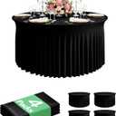 4 Pack Spandex Table Cover Skirts for 72 inch Round Tables, Black Stretch Table Cloths with Floor-Length Ruffle, Elastic Fitted Skirted Tablecloth for Elegant Wedding Banquet Party Buffet Decoration