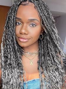 Grey Crochet Box Braids Curly Ends 14 Inch Goddess Box Braids Crochet Hair 3X Bohemian Hippie Crochet Braids for Woman, 1B/ Gray Braiding Hair Extensions