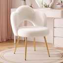 Vanity Chair with Gold Legs, Fluffy Makeup Chair for Bedroom, White
