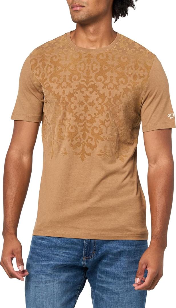 GUESS Men's Eco Flock Tee (X-Large, Coconut Latte)