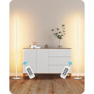 EDISHINE Minimalist LED Corner Floor Lamp with Remote, Set of 2 Modern Dimmable Mood Light, 57.5" Tall Floor Lamp for Bedroom, Living Room, 7 Color Temperature 2700-6000K, (White)