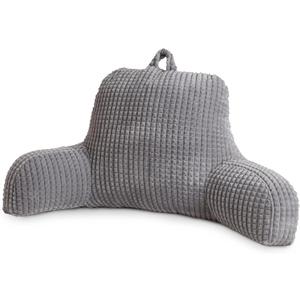 A Nice Night Reading Pillow Bed Wedge Large Adult Children Backrest with Arms Back Support for Sitting Up in Bed/Couch for Lounging Bedrest,Waffle Stereoscopic Design,Grey