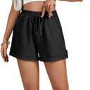 Rooscier Women's Drawstring Elastic High Waist Button Athletic Sweat Shorts with Pockets (Black, XL)