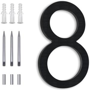 8 Inch Floating House Numbers, Address Numbers For Houses Large Black Exterior Street Metal Modern House Numbers for outside Floating Mount Or Flush Mount Aluminum Home Door