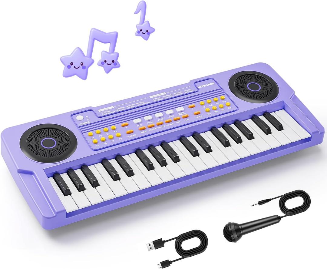 Upgraded 37 Keys Kids Piano Keyboard  Portable Toddler Music Toy Keyboard with Microphone Musical Instrument Birthday Gift for 3 4 5 6 Boys Girls, Purple