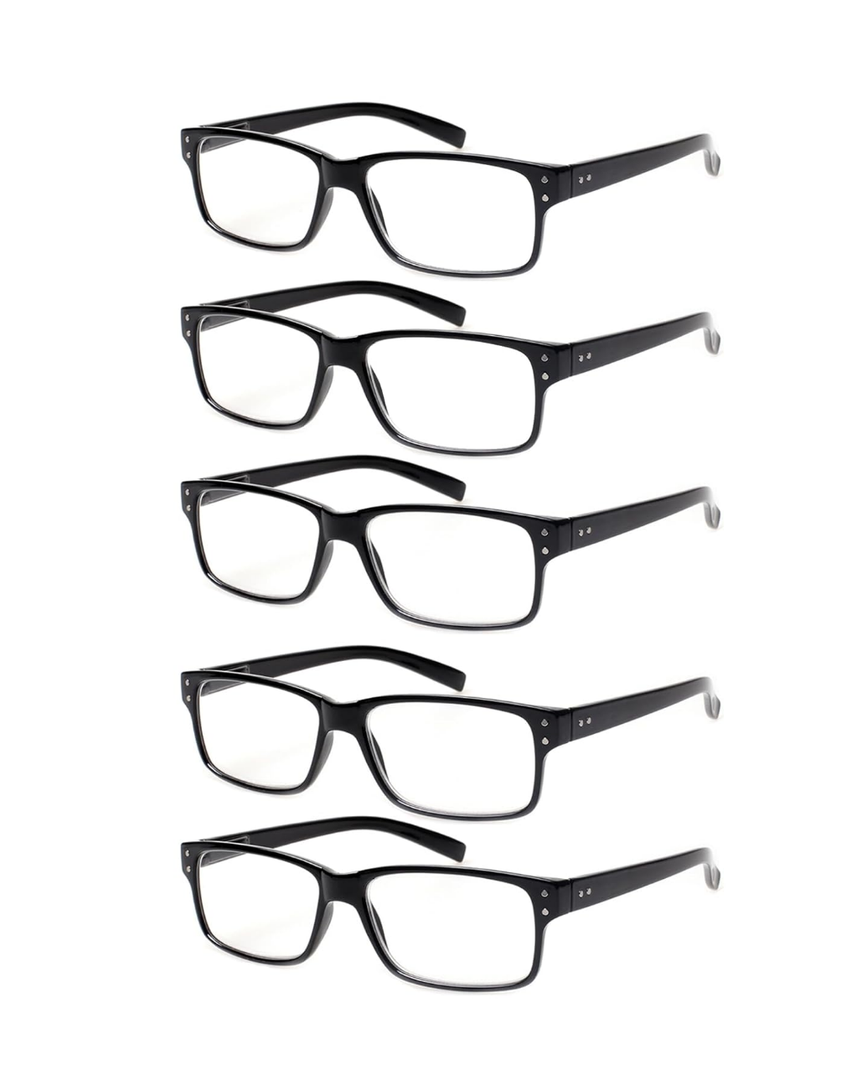 Reading Glasses 5 Pairs Quality Readers Spring Hinge Glasses for Reading for Men and Women (5 Pack Black, 2.00)