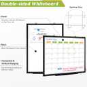 Dry Erase Calendar Whiteboard for Wall, 24" x 18" Magnetic Monthly White Board Calendar with Black Aluminum Frame, Double-Sided Hanging Dry Erase Board for Office, Home, School