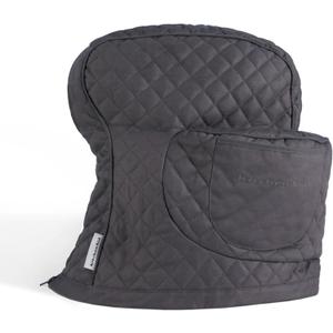 KITCHENAID Fitted Tilt-Head Stand Mixer Cover with Storage Pocket, Quilted 100% Cotton,14.4"x18"x10", Charcoal Grey