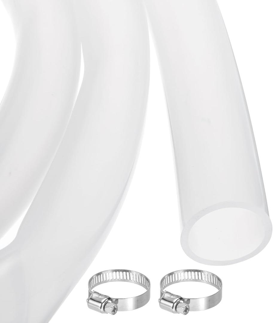 MECCANIXITY 3.3ft Clear Silicone Rubber Tubing 1 1/2" ID 1 3/4" OD Plastic Tube Flexible Air Hose for Brewing, Wine Making, Pump Siphon, 38.1mm x 44.6mm, with 2pcs Clamps