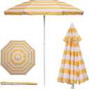 PICNIC TIME 5.5 Ft Portable Beach Umbrella, Lightweight UV Protection Sunshade with Tilt Pole & Carry Bag, Outdoor Canopy Umbrella for Beach, Sand, Pool, Patio, Camping, Travel, or Backyard Shade, (Yellow Cabana Stripe)
