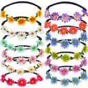 Bememo 12 Pieces Flower Headband Girl Women Daisy Flower Crown Hippie Floral Wreath Headband for Festival Wedding Bridal Party (Classic)