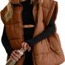 APAFES Women Winter Oversized Puffer Vest Quilted Lightweight Stand Collar Sleeveless Padded Puffy Jackets Coat with Pockets (Medium, Brown)