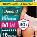 Depend Fresh Protection Adult Diapers, Incontinence & Postpartum Bladder Leak Underwear for Women, Disposable, Maximum, Medium, Blush, 18 Count