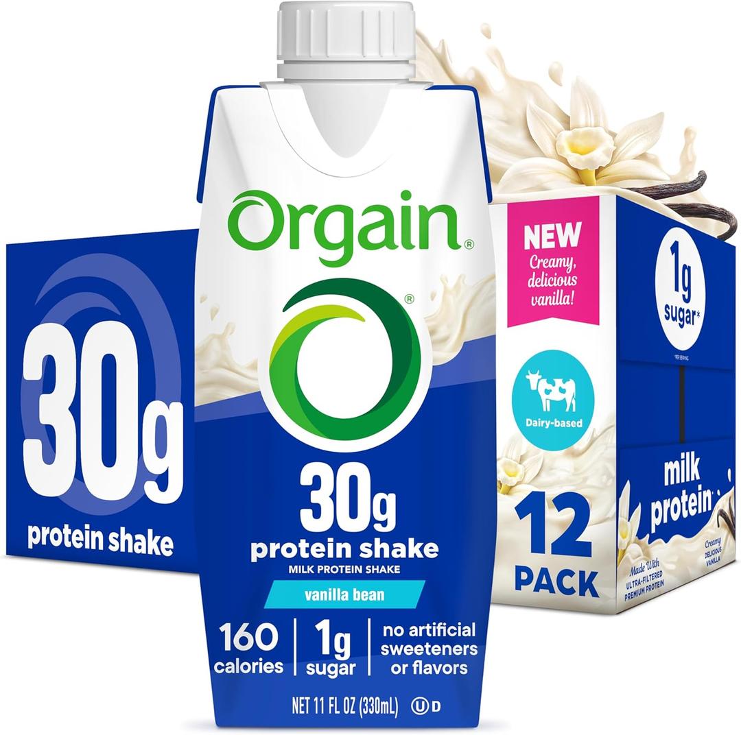 Orgain 30g High Protein Shake, Dairy Isolate Milk Protein, Vanilla Bean, 6g BCAAs, 1g Sugar Per Serving, Meal Replacement, Ready to Drink, Keto Friendly, Gluten-Free 11 Fl Oz, Pack of 12, Best By: 04/17/2026