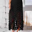 Cicy Bell Womens Hollow Out Maxi Skirts Summer High Waisted Boho Fringe Hem Long Skirt (Black, M)