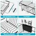 Over the Sink Expandable Dish Drainer Drying Rack In Stainless Steel for Small Kitchen, Counter Space Saving Modern Compact Metal Above Plate Dryer Strainer, Adjustable Hanging Inside Drain Holder