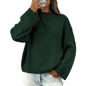 BTFBM Sweaters for Women 2026 Casual Crewneck Long Sleeve Loose Ribbed Knit Pullover Sweater Winter Clothes Fall Outfits (Small, Dark Green)