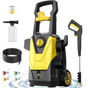 Electric Pressure Washer, 4800PSI Max 3.0GPM Power Washer Electric Powered with 20FT Hose, 35FT Power Cord, 4 Nozzles Foam Cannon High Pressure Washer for Car Patio Garden Fences(Yellow)