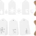 KINGLAKE Tags - 150 Pcs with String, White Xmas Holiday Blank Paper Gift Tags for Presents, Hollow Christmas Tree Snowflake Reindeer Xmas Labels