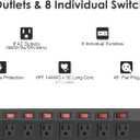 8 Outlet Heavy Duty Power Strip with 8 Individual Switches,Moutable Metal Power Strip Surge Protector 1200 Joules,6FT 14AWG Extension Cord,15A 1800W 125V 60Hz