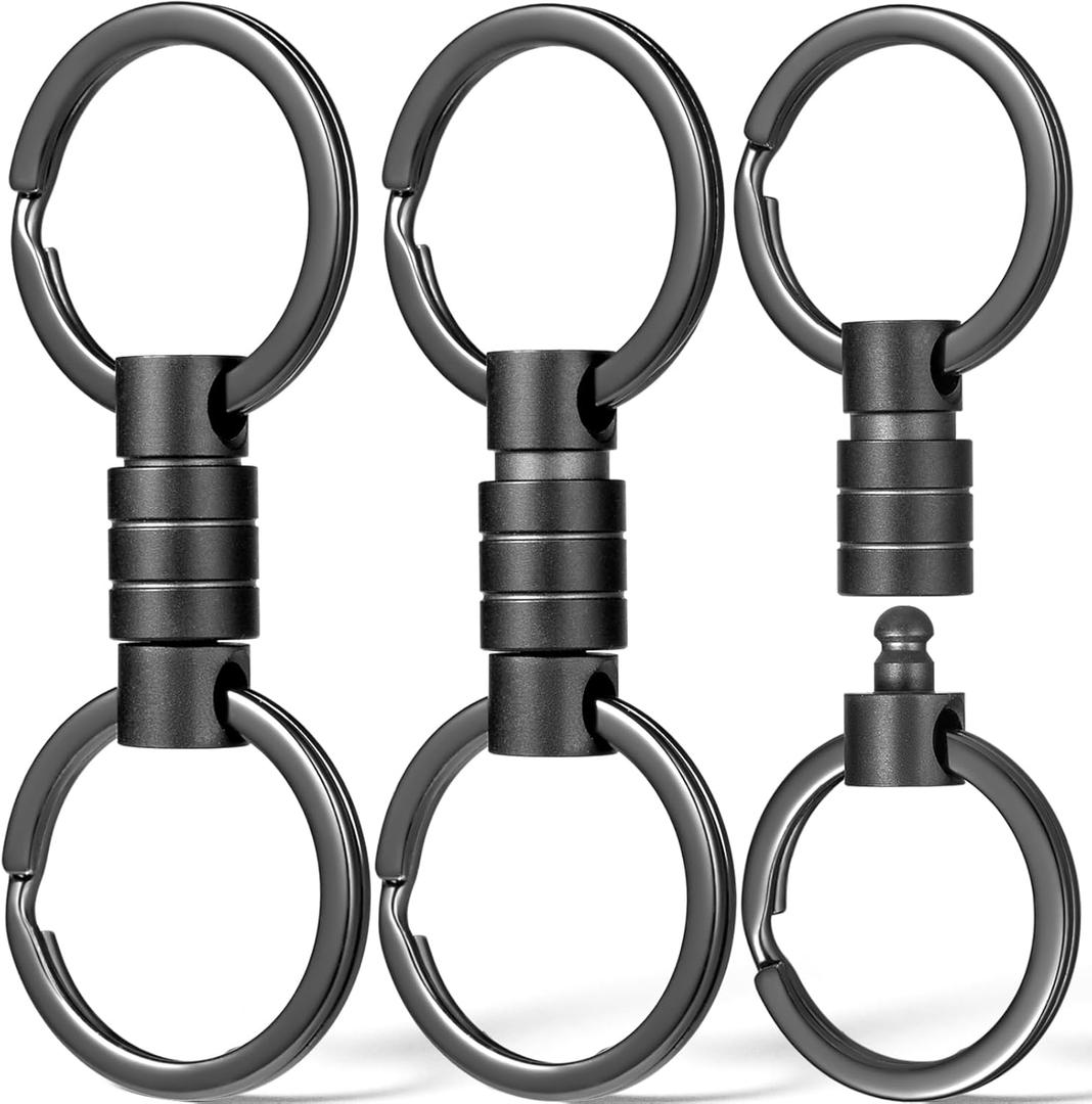 FEGVE Titanium Quick Release Keychain, Small Detachable Swivel Keychain Accessories with 4 Key Rings for Bag, Belt & Car-(Anti-fall/Black-3pcs)