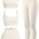 OIERD 4 Piece Workout Sets For Women Ribbed Leggings Clothes Yoga Sets Active Wear Matching Work Out Sets Gym Pilates Outfits, L