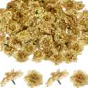 100-Pack Artificial Roses Heads, Silk Faux Rose Head for Wedding/Bouquet/Flower Wall/DIY Crafts/Party Decoration, Fake Bloom Flower Heads Buds [Gold]
