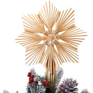 Christmas Straw Tree Topper Straw Star Ornaments 10'x 12' Scandinavian Snowflake Tree Topper Swedish Nordic Lightweight Deocr for Xmas Home Indoor Farm Decoration(Classic)