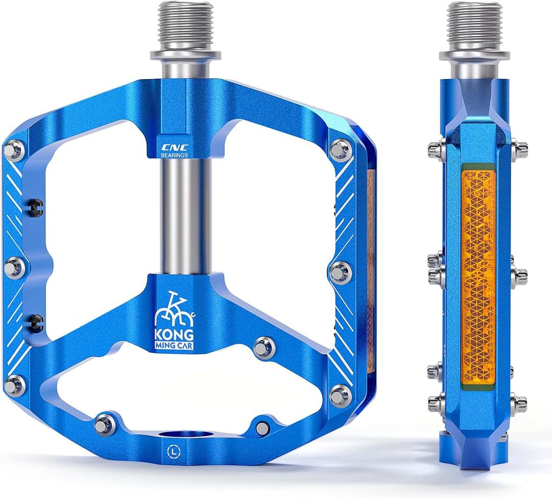 Mountain Bike Pedals with 3 Seal Bearing - 9/16" MTB Pedals Platform Lightweight - Non-Slip Bicycle Pedals for BMX MTB (Blue-Titanium)