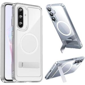 Hiooloon for Galaxy A56 Magnetic Case Clear with Kickstand, Built-in 2-Way Kickstand [Horizontal & Vertical Stand] Magnetic Crystal Slim Fit Rugged Cover (Clear)